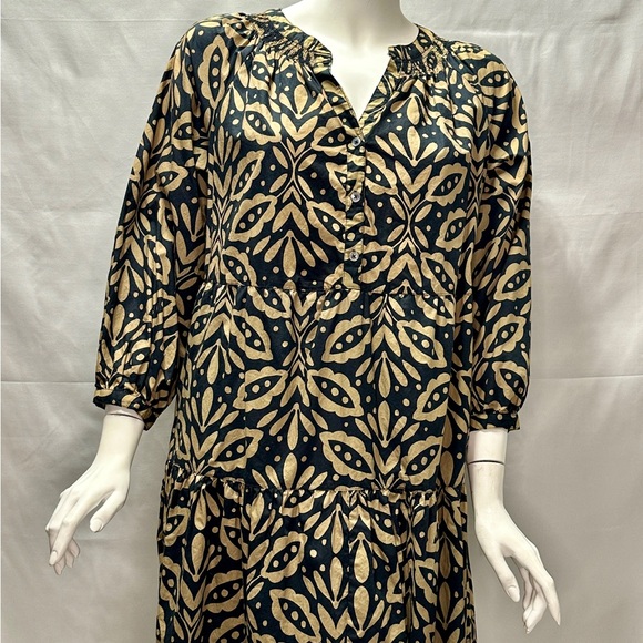 Lilla P Dresses & Skirts - Lilla P Size P Black and Tan Patterned Button Up Dress